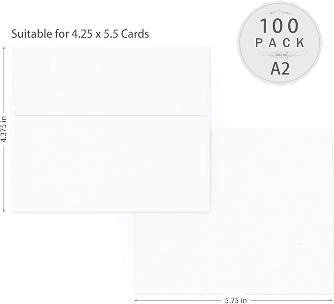 A2 White Envelopes Self Seal 100 Pack, Goefun 4.375 x 5.75 Printable Invitation Envelopes for 4.25 x 5.5 Cards, Photos, Weddings, Graduation, Baby Shower, 120 GSM