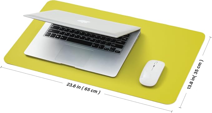 Leather Desk Mat - Small Non-Slip PU Desk Pad for Office and Home - Desk Organization and Accessories - Ideal for Large Mouse Pad and Small Desk Mats on Top of Desks (Lemon Yellow,23.6"x 13.8")