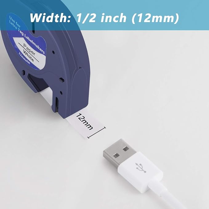 Hehua Compatible with Dymo 91330 12mm Label Maker Tape 20PK Refills 10697 | 1/2 inch; 12mm label;Dymo LT 91330; Black ink on White; For Label Manager LT-100H 100T 110T 200B QX50 XM 2000