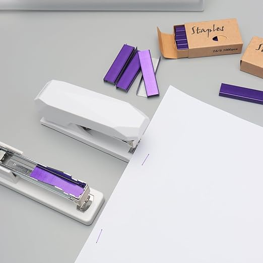 NatSumeBasics 3000 Purple Staples 26/6 Standard Colored Staple Refill for Desk Stapler, 1000 Per Pack, Total 3 Pack Staples (Purple)