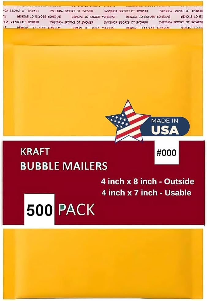 500 PC #000 4x8 Inches 500 Pack Inches Kraft Bubble Mailers Yellow Shipping Padded Envelopes Self Seal Waterproof Cushion Envelopes