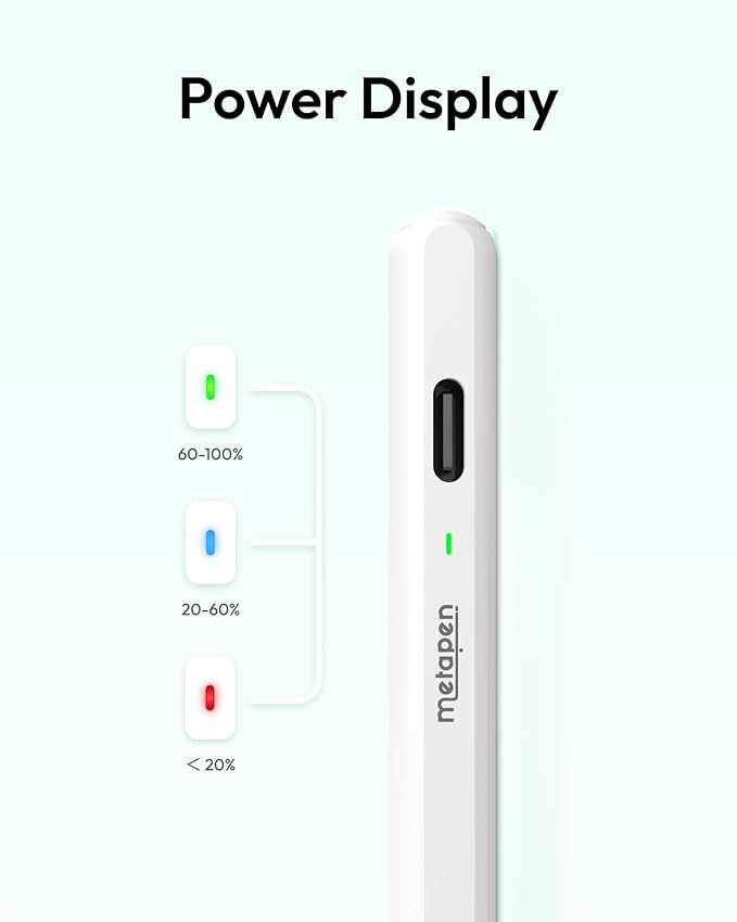 Metapen Pencil Air8 for Apple iPad 2018-2026, 10 Min Faster Charge, Palm Rejection Stylus Pen for iPad a16/11/10/9/8/7/6th Gen, Pro 12.9/11/13-inch M4, Air 3/4/5/M2/M3/M4, Mini 5/6th