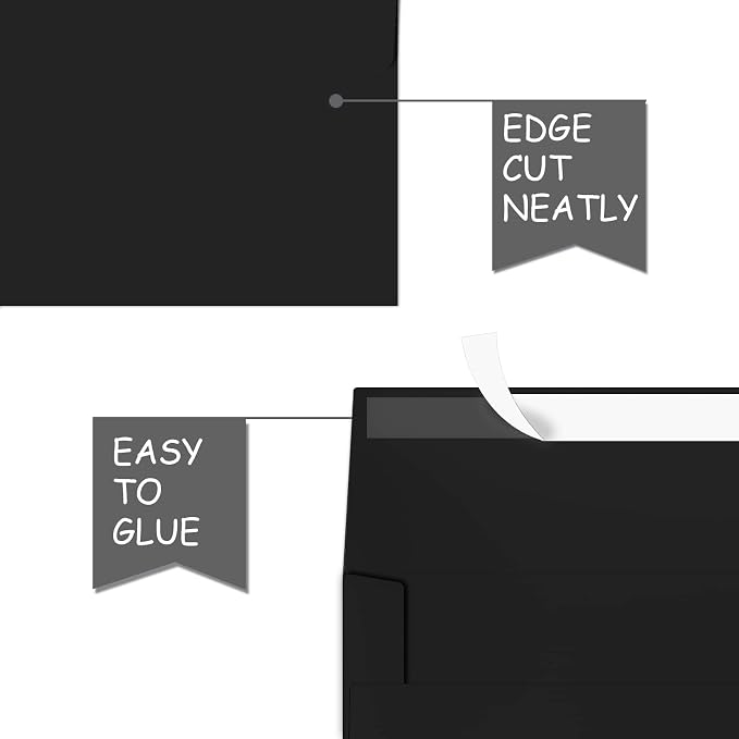 100 Packs Black 5x7 Envelopes, A7 Envelopes for Card Invitation | 120gsm envelopes, 5.25x7.25 inch fits 5x7 cards, peel & press, for weddings/cards/baby shower/photos/graduation/postcards