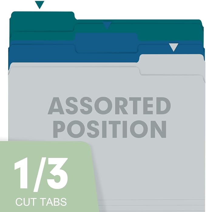 File Folder, RAZCC Colored File Folders, 1/3 Cut Tab File Folder Letter Size, Filing Folders with Tabs for Office School Business Use, Assorted 10 Colors (100 Pack)