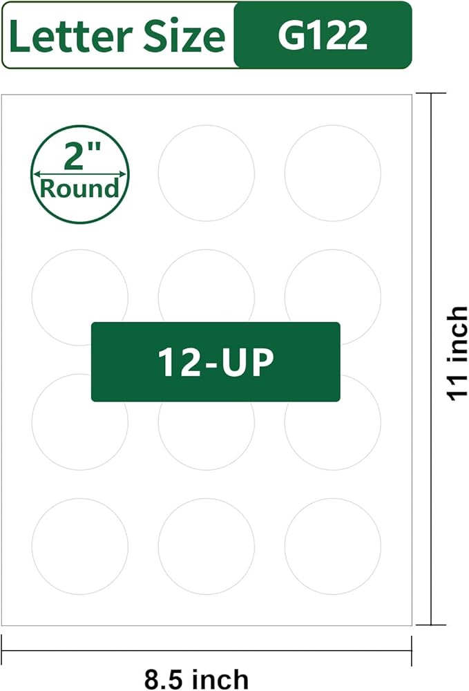2" Round Labels Printable, Matte White Circle Stickers for Inkjet & Laser Printer, Permanent Adhesive Blank Sticker Paper, 40 Sheets, 240 Labels, for Product Merchandising, Favors and Crafts