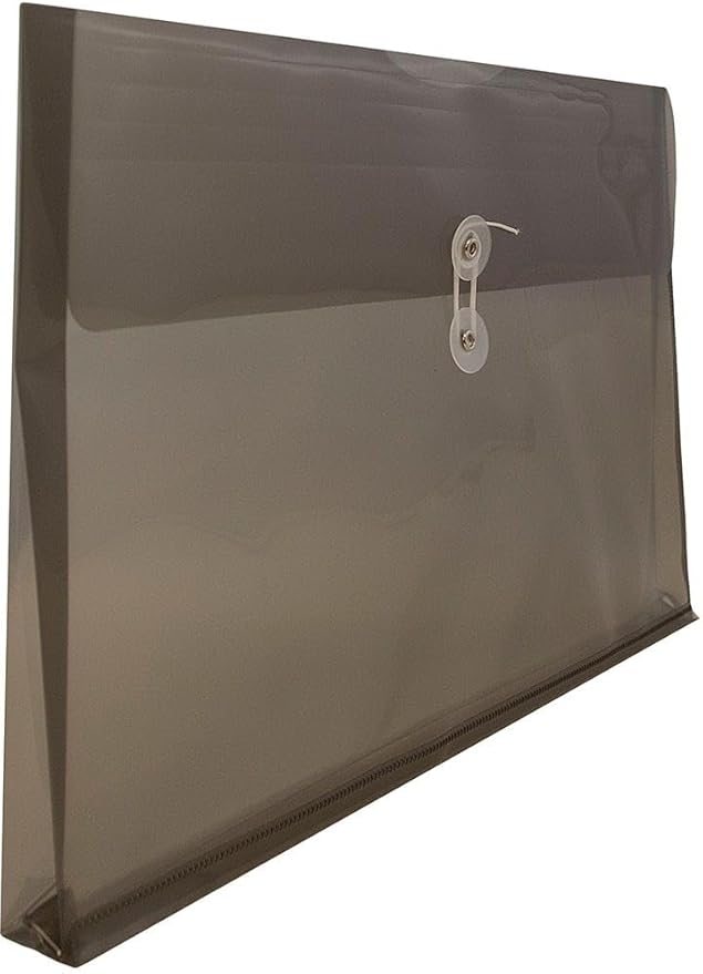 JAM PAPER Plastic Envelopes with Button & String Tie Closure - Legal Booklet - 9 3/4 x 14 1/2 - Smoke Gray - 3/Pack