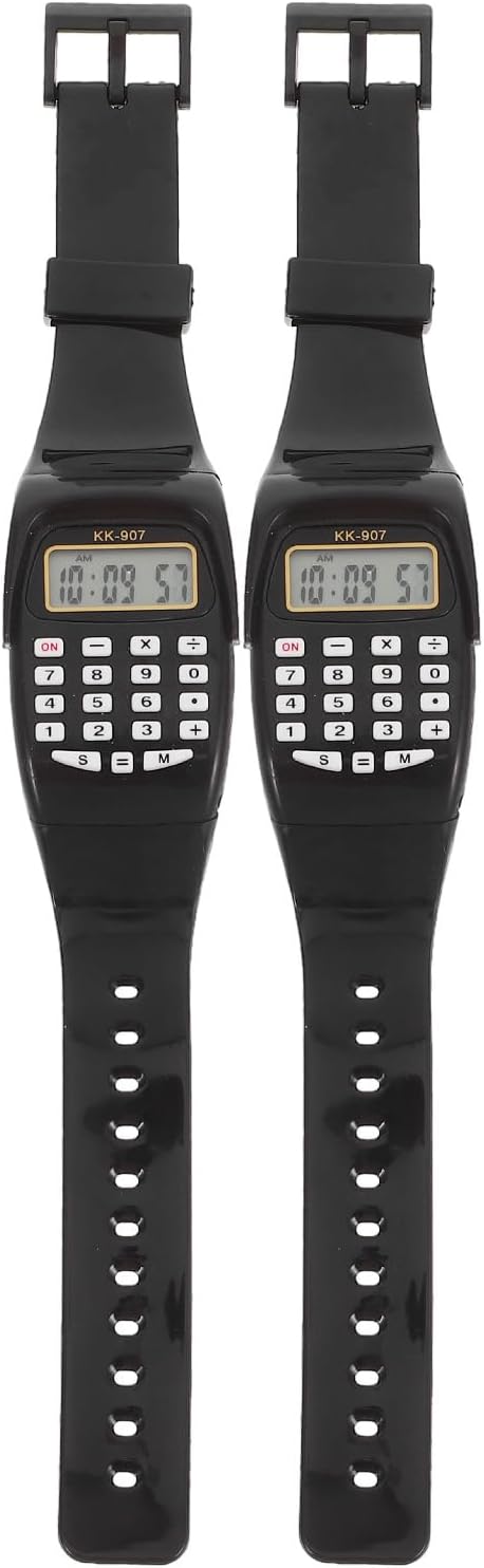 Veemoon 2pcs Calculation Watch Mens Watches Girl Calculating Calculator Watch Movement Clearly Calculators Watches Calculator Watch Childs Wrist Watch Phone Case Square Man, 22.50X3.30X1.20CM, Black