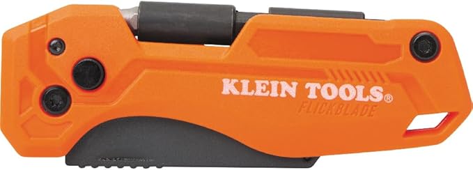 Klein Tools 44304 Folding FLICKBLADE Utility Knife, Compact, Removable Impact Driver, 1/4-Inch Nut Driver and #2 Phillips Bit