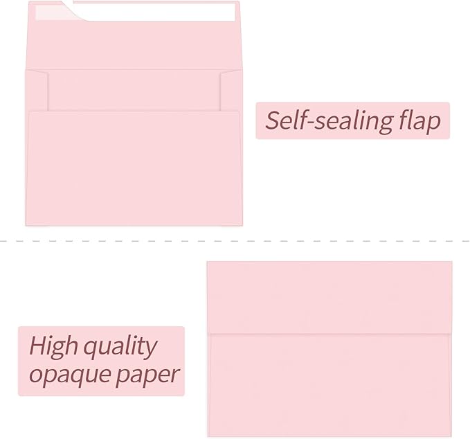 Pink A2 Envelopes100 Pack 4.375x5.75 Invitation Envelopes Self Seal for Wedding Birthday Party Baby Shower Thank You Notes, Greeting Cards (pink)