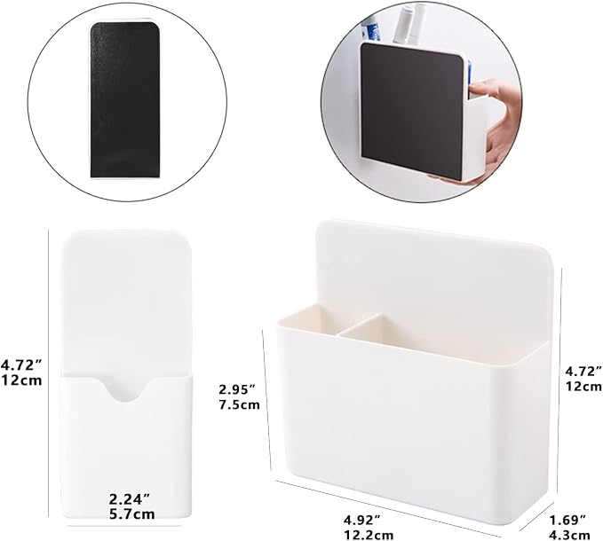 noonebutyou 2 Pcs Magnetic Marker Holder Wall Mount Marker Holder for Dry Erase Whiteboard Fridge, Self Adhesive Magnetic Pencil Holder Caddy for Home Office School(White&SL)