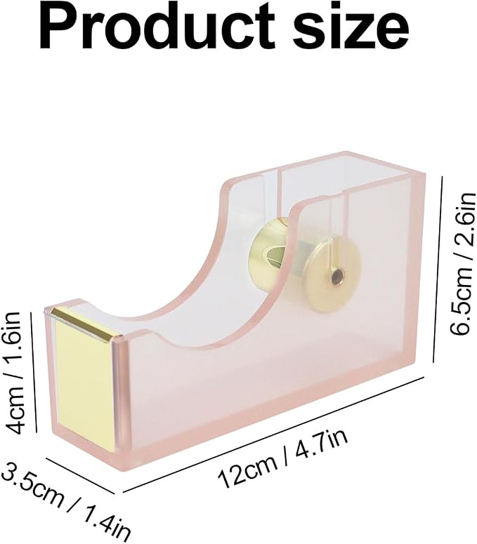 MultiBey Acrylic Pink Tape Dispenser for Desk with 1 Roll Tape, Cute | Heavy Duty Nonslip Base Tape Cutter Holder with 1 Roll Tape | Aesthetic Clear Acrylic Desk Organizer for Office & Home