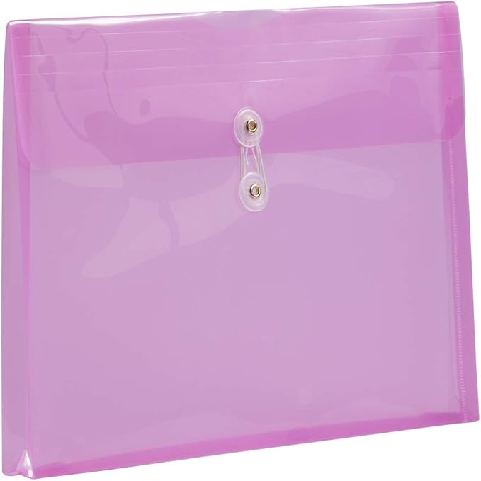 JAM PAPER Plastic Envelopes with Button & String Tie Closure - Letter Booklet - 9 3/4 x 13 - Lavender Purple - 12/Pack