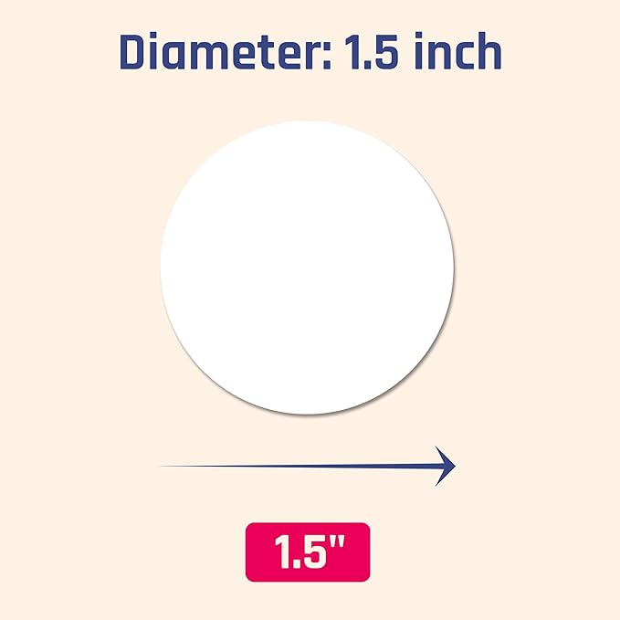 1.5" Round Matte White Sticker Label, Laser/Inkjet Printing - Letter Size, 200 Sheets