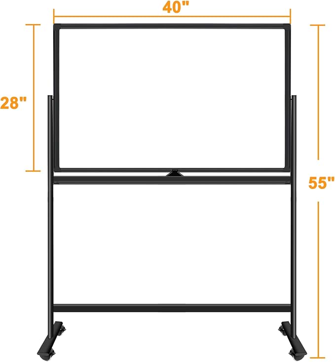 Magnetic Mobile White Board, Double-Sided 40"x28" Dry Erase Board with Stand, Portable Rolling Whiteboard on Wheels with 2 Eraser, 6 Markers, 20 Magnets