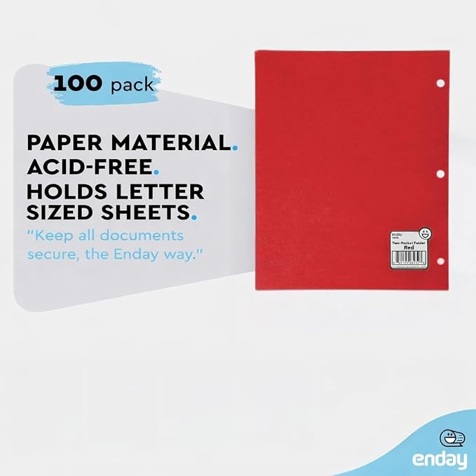 Folders with Pockets (100 Pack), Red 2 Pocket Folder Bulk, Two Pockets File for Letter Size Sheets, Bulk Paper Folders with Pockets Also Available in Blue, Black, Green, 100 Pack - By Enday