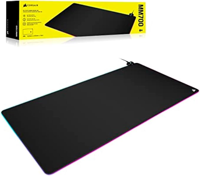 Corsair MM700 RGB Extended 3XL Cloth Gaming Mouse Pad/Desk Mat - Massive 1,220mm x 610mm (48” x 24”) Cloth Surface, 360° Three-Zone RGB Lighting, Two USB Ports - Black