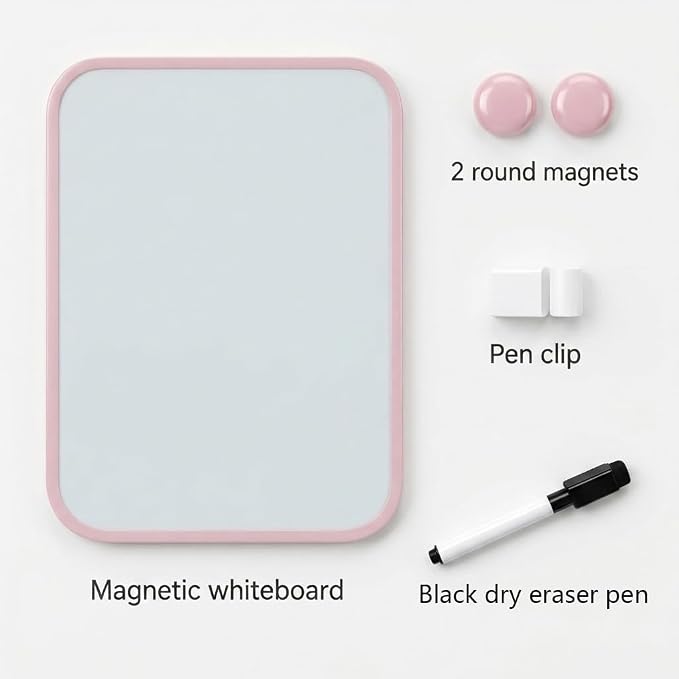 2 Pack Magnetic Dry Erase Board 6" x 8", Mini Whiteboard with Marker, Magnets & Pen Holder, Small Magnetic Whiteboard for Fridge, Locker, Office Desk, Kitchen, School & Home Organization(Pink)