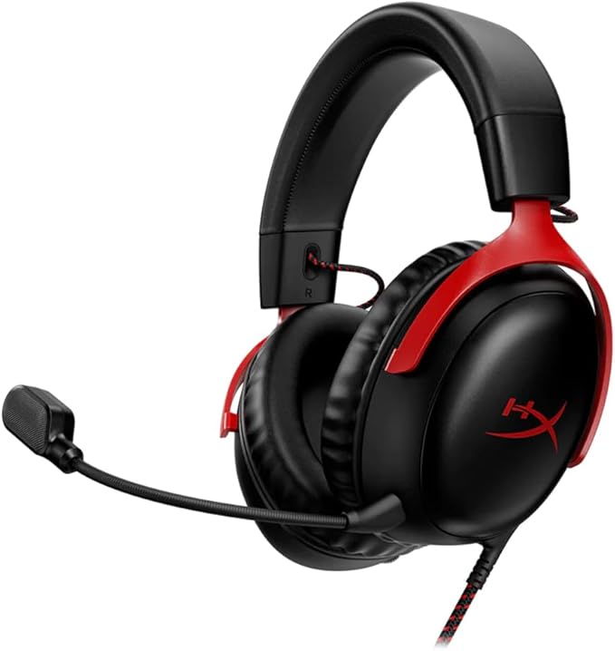 HyperX Cloud III – Wired Gaming Headset,PC,PS5,Xbox Series X|S,Angled 53mm Drivers,DTS Spatial Audio,Memory Foam,Durable Frame,Ultra-Clear 10mm Mic,USB-C,USB-A,3.5mm – Black/Red,(Pack of 10)