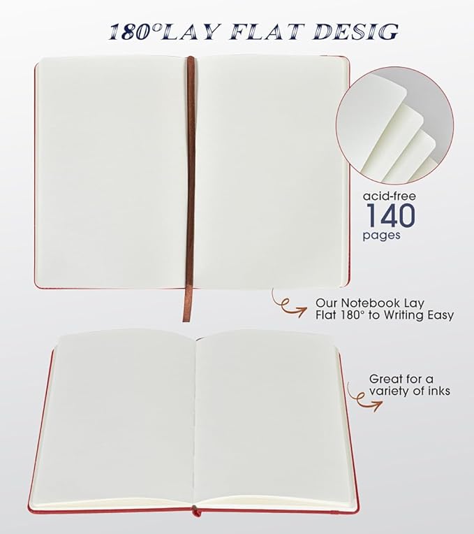 Blank Journal Notebook for Women Men, Hardcover Leather Sketchbook 5.7"×8.3", 140 Pages Unlined Sketch book for Drawing, Writing, Travel, School & Work,Journaling Notebooks(Winered)