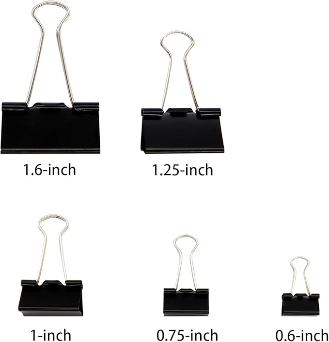 DSTELIN Binder Clips Paper Clamps Assorted Sizes 150 Count (Black), Large, Medium, Small, X Small and Micro, 5 Sizes in One Pack, Meet Your Different Using Needs.