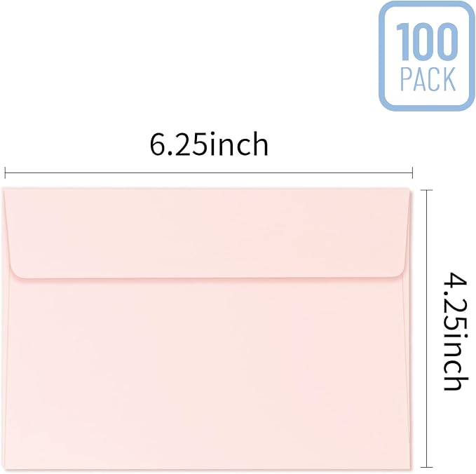 100 Packs Pink 4x6 Envelopes for Invitations, A4 Envelopes for Greeting Cards, Printable, Self Seal for Weddings, Graduation, Birthday, Photos, Postcards