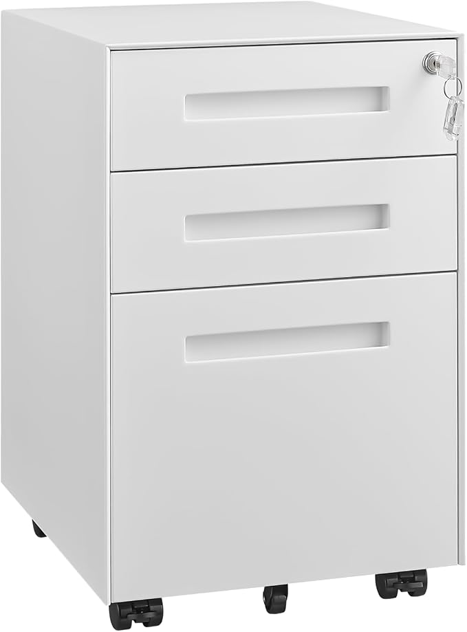 Approgreent Fully Assembled Home Office Filing Cabinet with Lock | Mobile File Cabinet with Anti-tipping Wheels, Fits A4, Letter & Legal Size Files & Folders, Matte White