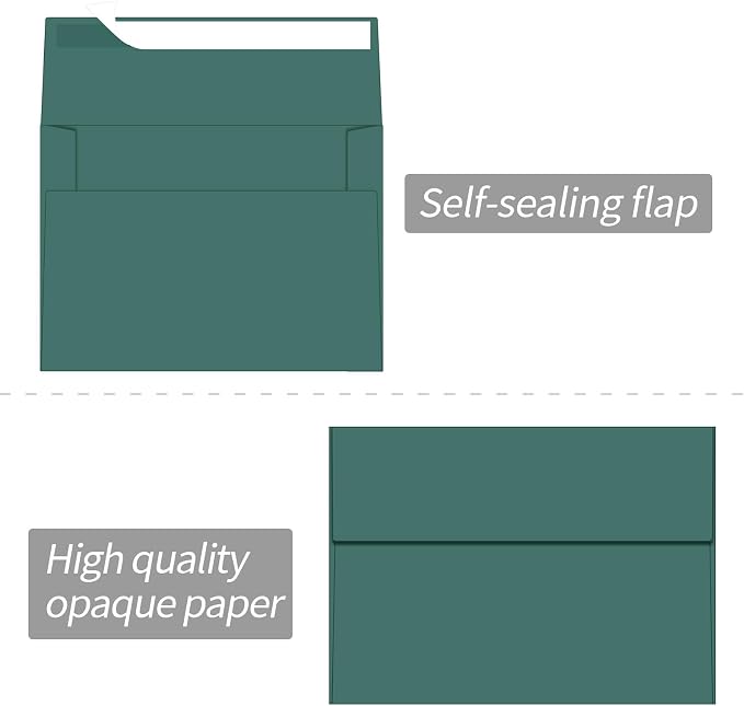 100 Packs Green 5x7 Envelopes, A7 Envelopes for Invitations | Self seal, Ideal for weddings/graduations/baby showers/ birthdays, 120g thick paper 5.28x7.13.