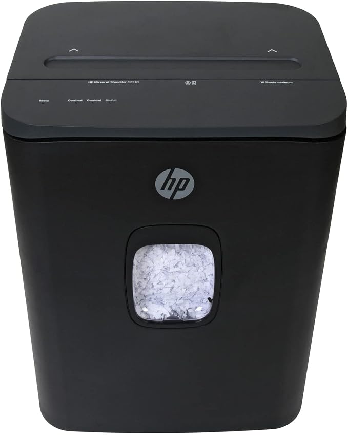 HP - Micro Cut Paper Shredder, 16-Sheet with Slide Top for Office | Micro Cut High Security Shredding, Slide Top Design, Pullout Basket, Rolling Casters, Home And Office Use