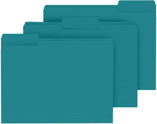 File Folder, PANDRI 120 Pack File Folder, 1/3 Cut Tab, Letter Size, Filing Folder for Office School Business, Turquoise