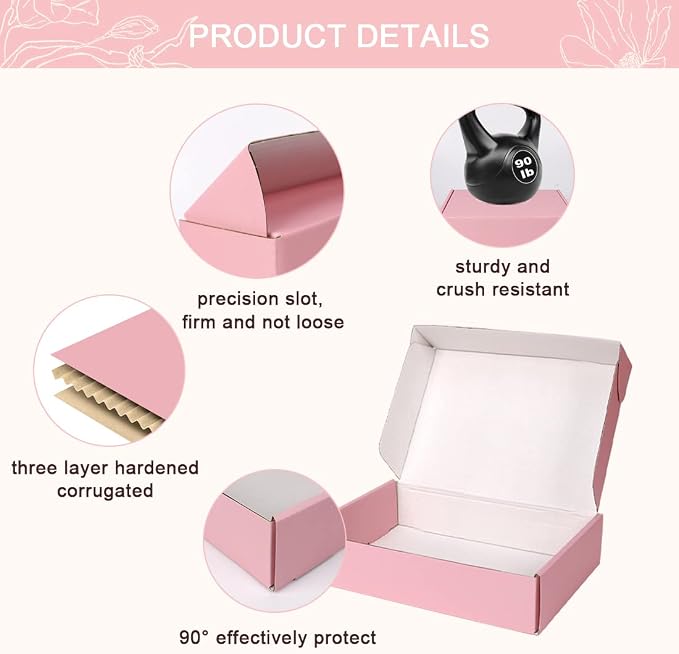 10x8x2 Inches Shipping Boxes Pink, 20 Pack Corrugated Cardboard Boxes Medium, Mailer Box for Packaging Small Business