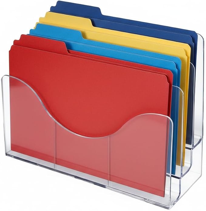 Azar Displays 250099-6PK Three Tier File and Brochure Desktop Wall Organizer Holder with Dividers brochure display stand acrylic file holder, Clear , 6-Pack
