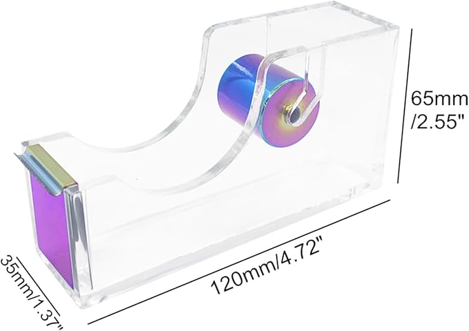 NatSumeBasics Rainbow Tape Dispenser Desk Clear Acrylic Tape Dispenser Holder for Office School Home Stationery Supplies (Clear & Rainbow Tone)