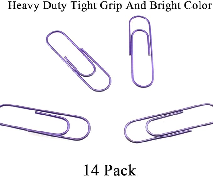 HAHIYO Paperclips 4 inch (100mm) Extra Large Paper Clips Sturdy Bright Purple Vinyl Coated Prevent Scratching Tearing The Pages for Bookmark Organize Home Office School 14 Pack
