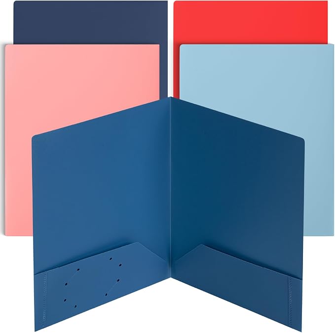 Mr. Pen- Plastic Folders with Pockets, 5 pcs | Aesthetic File Folder with Business Card Slot, 2-Pocket Folder, Back to School, Office, Filing Supplies