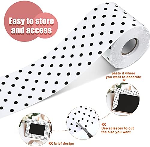 Zonon 65 Feet Bulletin Board Borders Black Dots Straight Trim for Classroom | White Polka Dots Design, Classroom Back to School Decor, Scalloped Wavy Decorative Trim for Display Boards