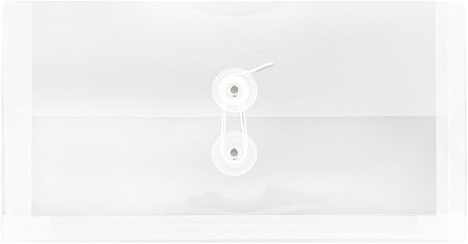 JAM PAPER Plastic Envelopes with Button & String Tie Closure - #10 Business Booklet - 5 1/4 x 10 - Clear - 12/Pack