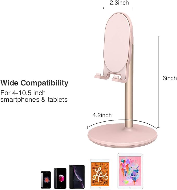 Bright Stone Phone Stand for Desk, Adjustable Cell Phone Holder for Desk, Compatible with 4"-12.9" Phones/Tablet/iPhone/iPad/Switch (Pink)