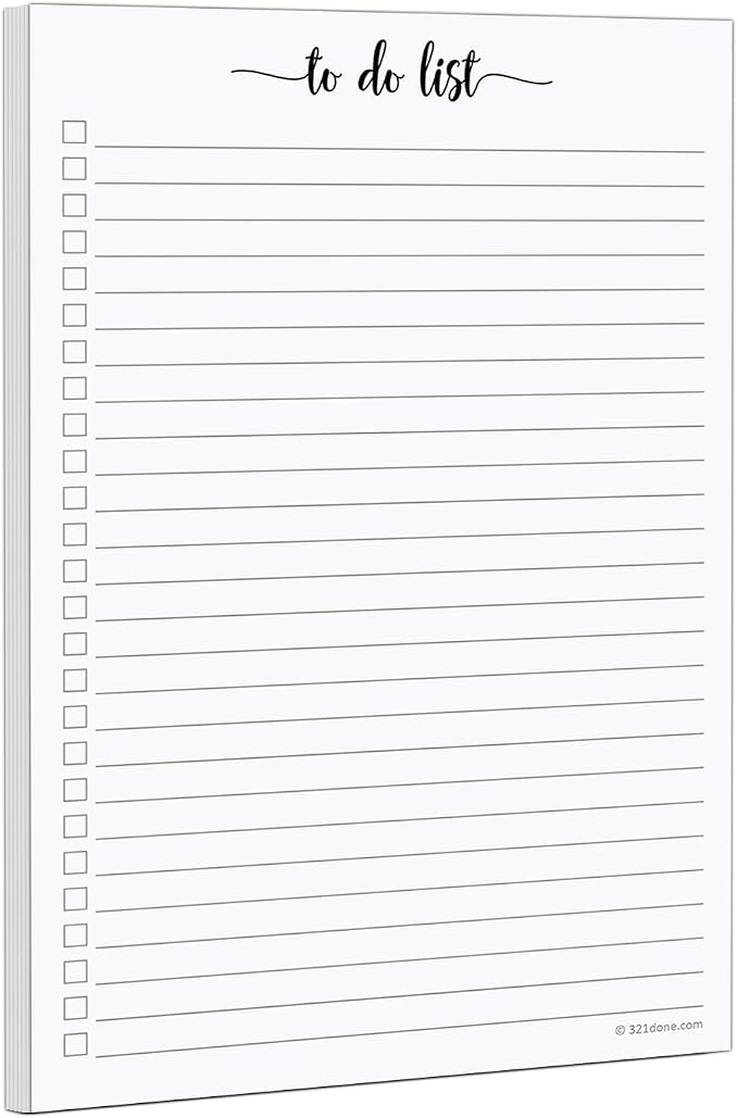321Done To Do List Notepad, 5.5x8.5 Inches, 50 Sheets, College Ruled | Made in USA - Simple Tear-Off Daily Checklist Pad for Desk Organization, Tasks, Errands and Shopping, Thick White Paper