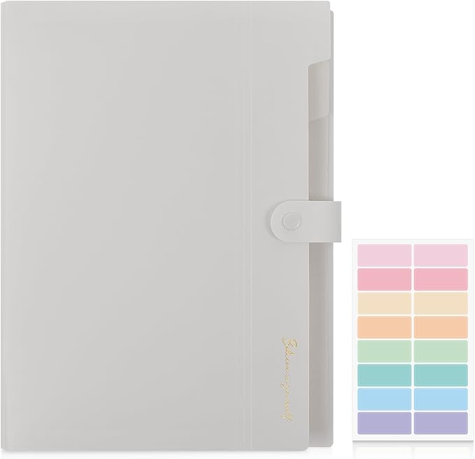 SKYDUE Expanding File Folder, Accordion File Organizer with 8 Pockets, Expandable Document Paper Receipt Holder for School Office Hospital, Letter/A4 Size Gray