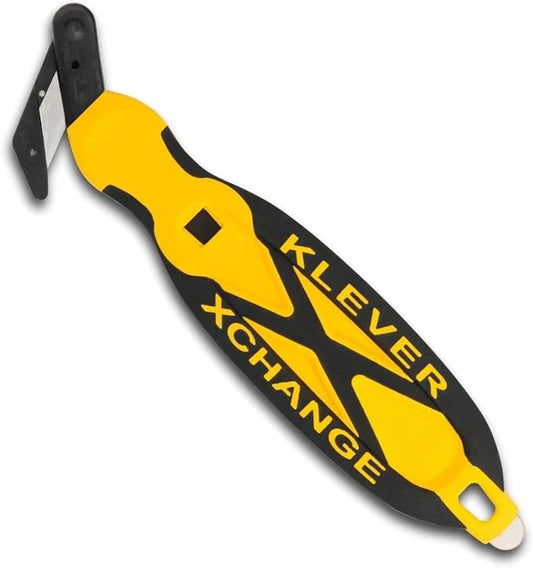 XChange Box Cutter, Klever Kutter Package Opener Wide Cut Head, Ergonomic Soft Touch Handle Utility Knife, Cuts Thicker Substrates, Boxes, Film, Tape and More, Yellow, 10 Pack (KCJ-XC-30Y)