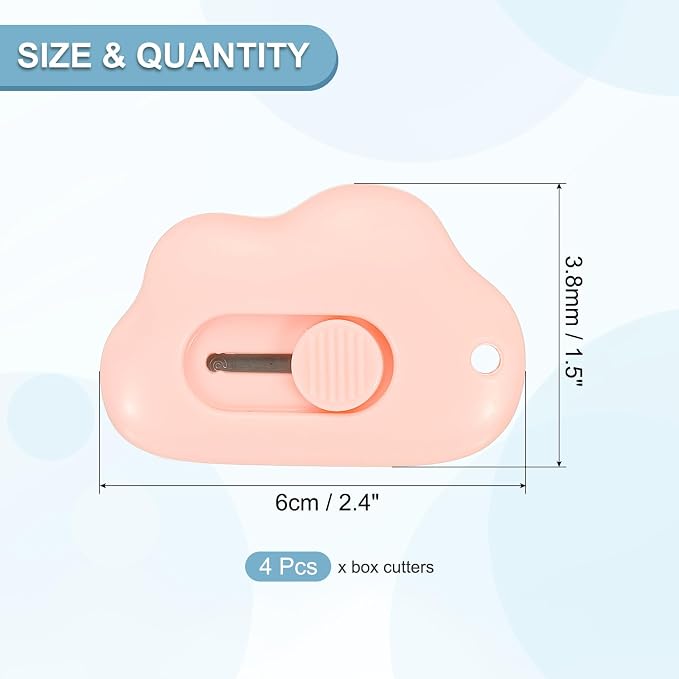 PATIKIL Box Cutters, 4 Pcs Retractable Letter Opener Cloud Shaped Small Package Opener Envelope Slitter for DIY Envelope Mail Opening Paper Cutting, Pink (2.4x1.5Inch)