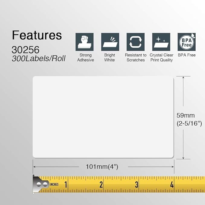 BETCKEY - Compatible DYMO 30256 (2-5/16" x 4") Shipping Labels, Perforated, Compatible with DYMO Labelwriter 450, 4XL, NOT FIT 550 & 5XL [10 Rolls/3000 Labels]