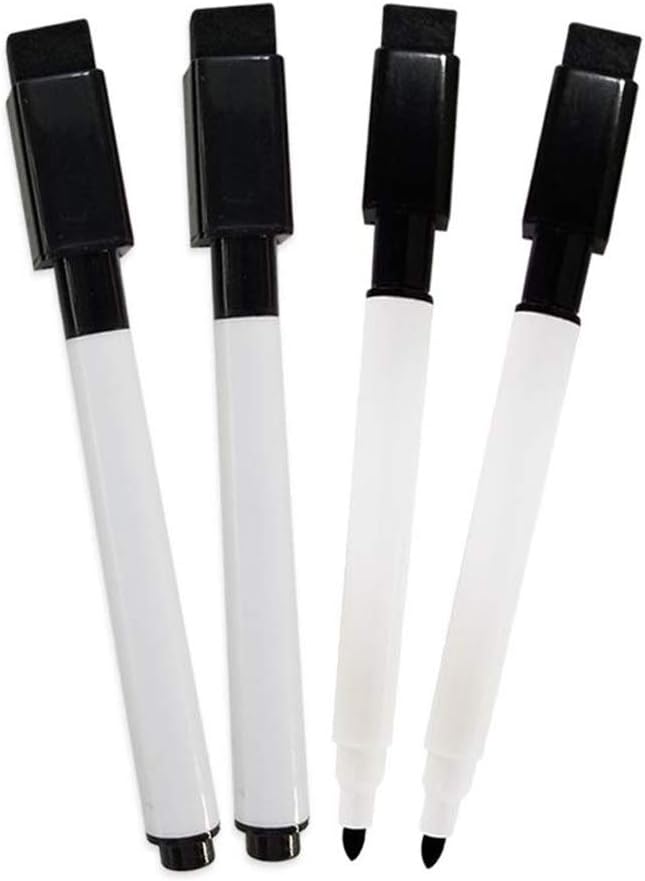 Flexible Magnets Fine tip Dry Erase Black Markers with Magnetic Cap and Eraser, Perfect for Dry Erase Boards and Whiteboards Pack of 4