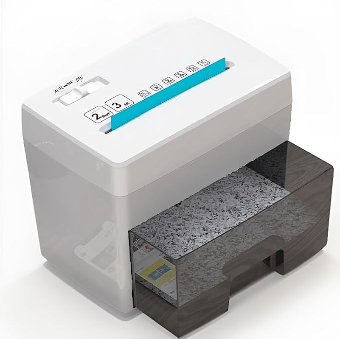 Micro Cut Paper Shredder for Home Office - Mini Electric Desktop Shredder with Cross-Cut, Confidential Document Security for Private/Individual Offices, White & Space-Saving