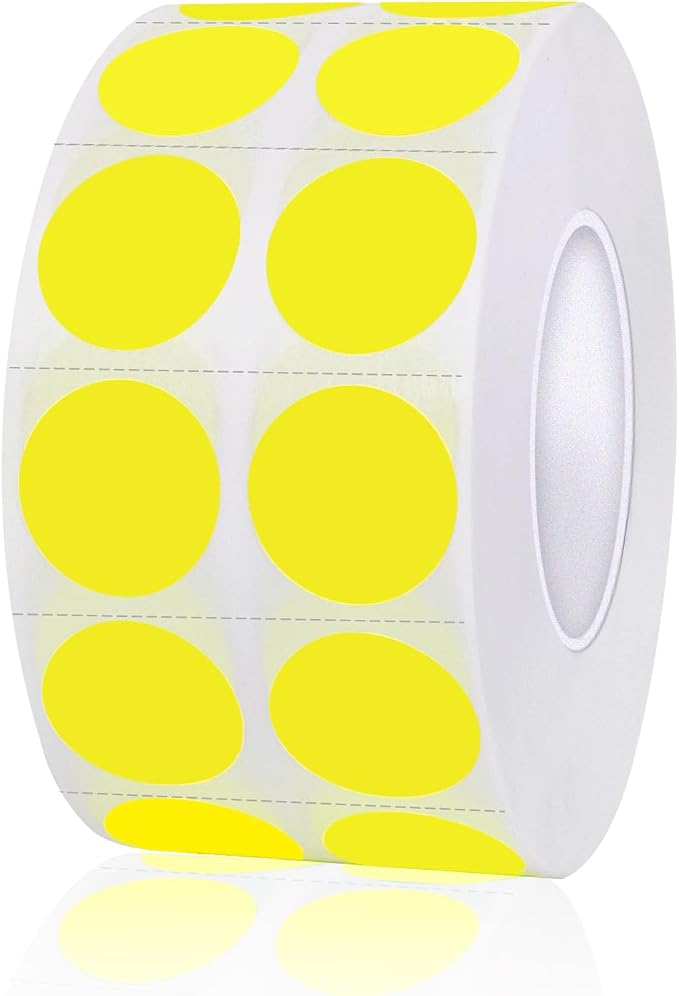 2000 Pieces 0.5 Inch Round Color Coding Labels,Circle Dot Stickers Used for Classroom Office and More,with Perforation Line (Yellow)