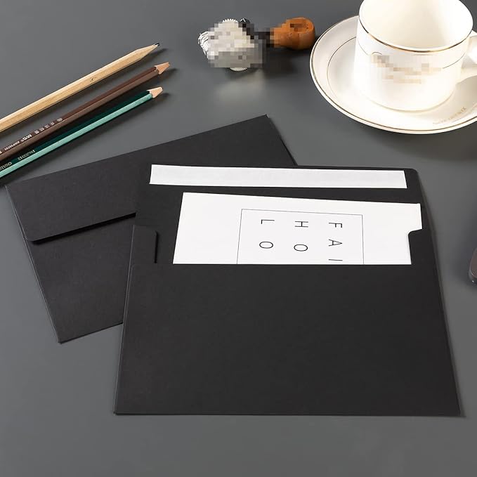 50 Pack 5 x 7 Envelopes Colored Self Seal for Wedding, Party Invitations, Greeting Cards, Announcements, Photos, 5.24 x 7.21 Inches (Black)