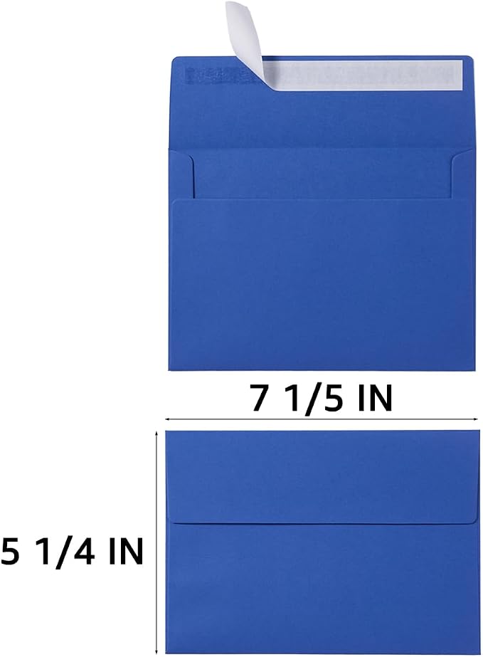 100 Pack A7 Envelopes Self-Adhesive, 5.24 x 7.21 Inches, Blue | 5x7 Envelopes For Invitations, 5x7 Greeting Cards