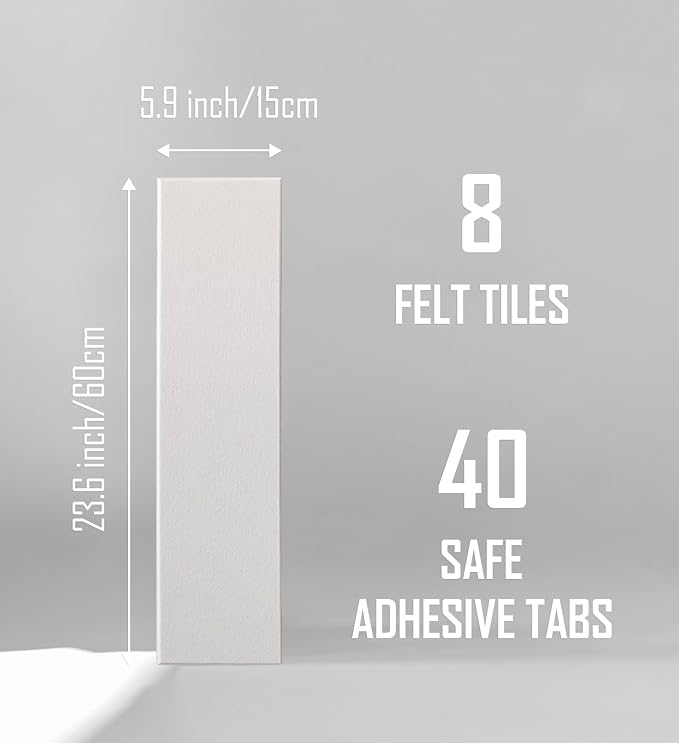24"x47" Large Cork Board Alternative – 8 Pack Shiplap Felt Wall Tiles with Safe Removable Adhesive Tabs | Felt Bulletin Board for Walls Pin Board for Office, Home, Classroom, Kids Room – Warm White