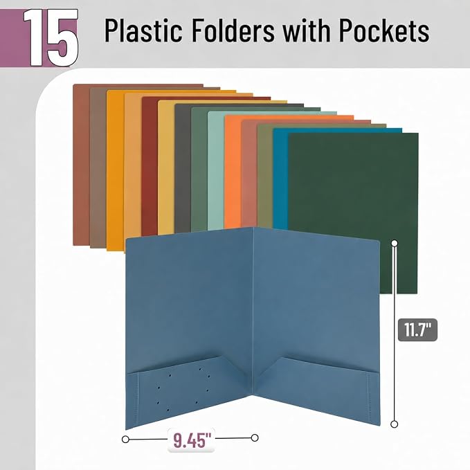 Mr. Pen- Plastic Folders with Pockets, 15 pcs | Aesthetic File Folder with Business Card Slot, 2-Pocket Folder, Back to School, Office, Filing Supplies