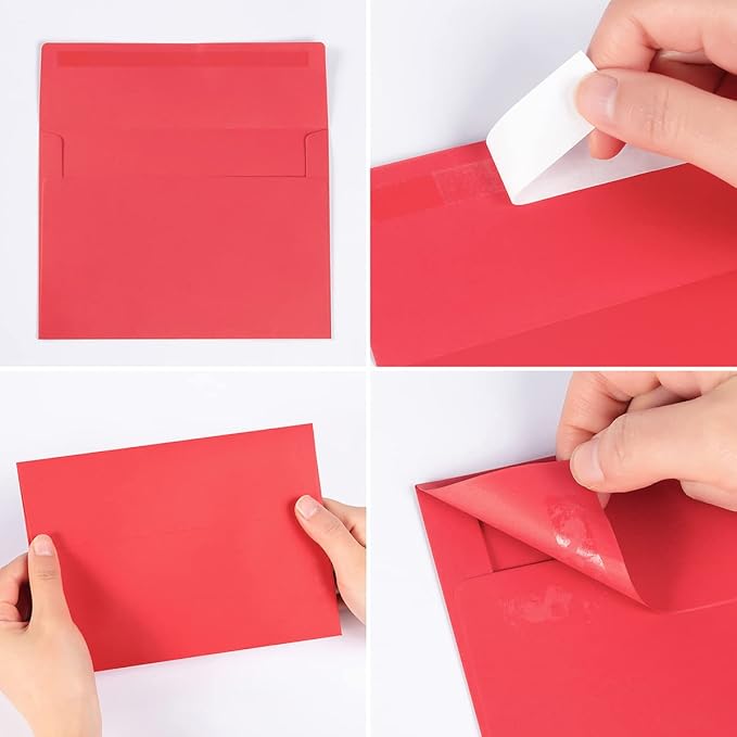 50 Pack 5 x 7 Envelopes Colored Self Seal for Wedding, Party Invitations, Greeting Cards, Announcements, Photos, 5.24 x 7.21 Inches (Red)
